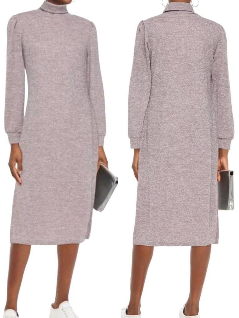 Walter Baker Monica Turtleneck Midi Sweater Dress In Metallic Pink S NWT